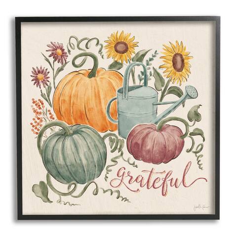 Stupell Industries Grateful Floral Fall Pumpkins Framed Giclee Art, Design by Janelle Penner