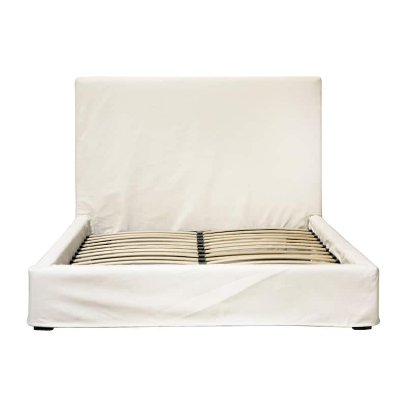 Collette Natural White Cotton Slip Cover Style Platform Panel Bed - Queen