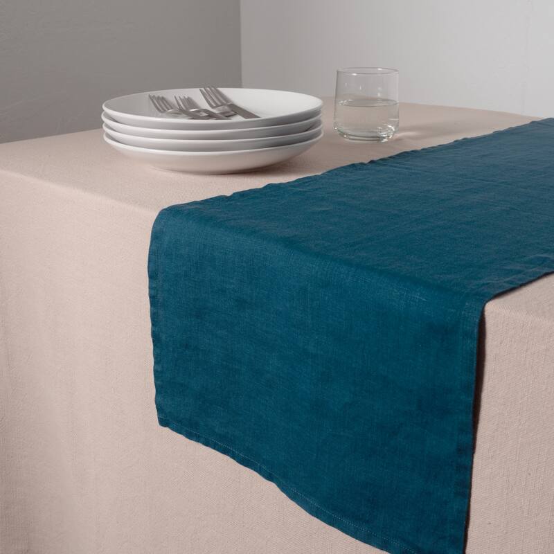 KAF Home 100% Stone Washed Linen Table Runner, 14" x 72" - 14" x 72" - Dark Blue