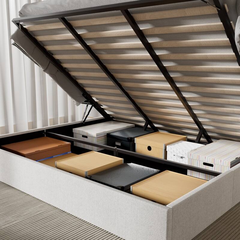 Modern Upholstered Lift-Up Storage Platform Bed with Headboard