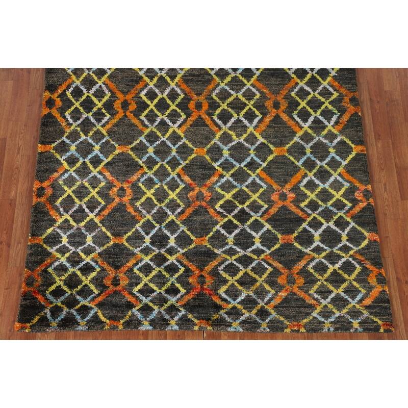 Trellis Moroccan Indian Area Rug Handmade Jute Carpet - 5'7"x 8'8"