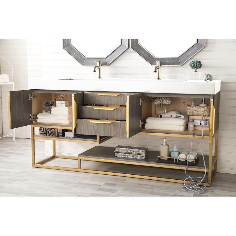 James Martin Vanities Columbia 72" Double Vanity, Ash Gray with Radiant Gold Hardware