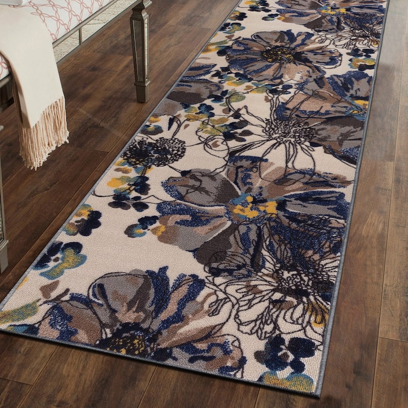 World Rug Gallery Modern Bright Flowers Non-Slip Area Rug Multi - 2' x 7' Runner - Cream