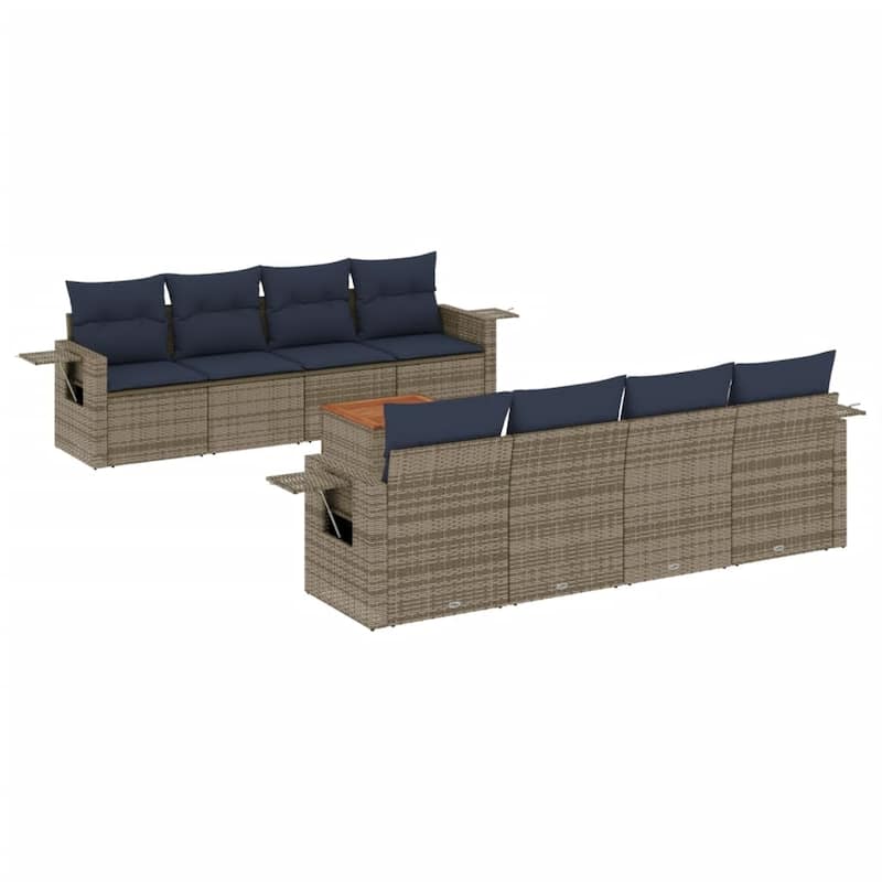 vidaXL 9 Piece Patio Sofa Set with Cushions Black Poly Rattan - 21.7" x 24.4" x 27.2"