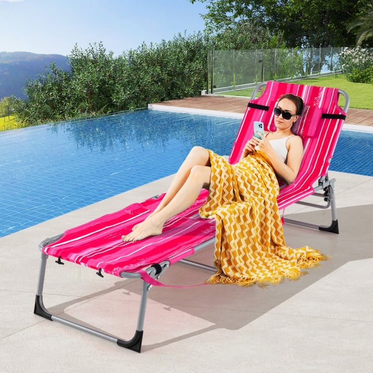 5-Position Folding Chaise Lounge Chair with Adjustable Footrest - 60" x 24" x 33"
