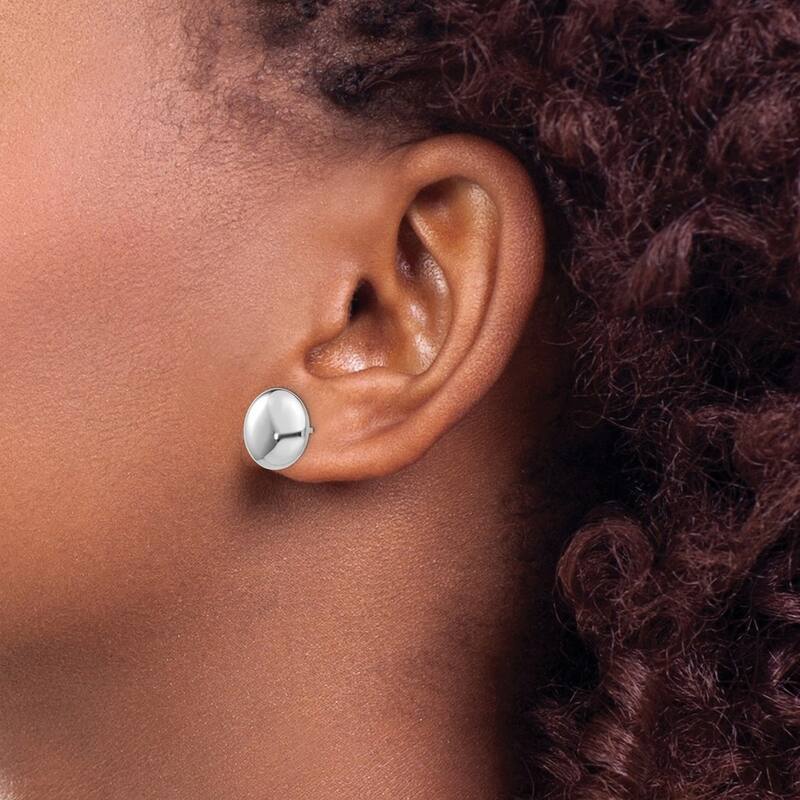 Curata 14k White Gold 12mm Polished Round Button Post Earrings