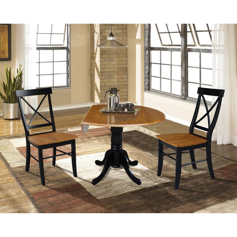 42" Solid Wood Dual Drop Leaf Table With 2 X-Back Chairs - 3 Piece Set