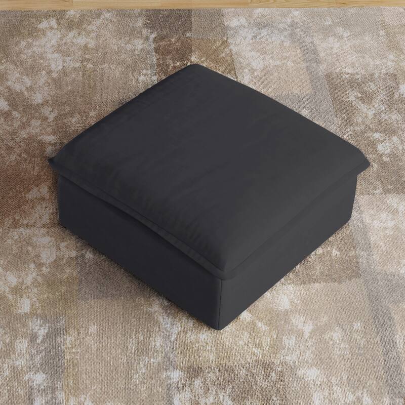 Modern Linen Upholstered Ottoman - Black