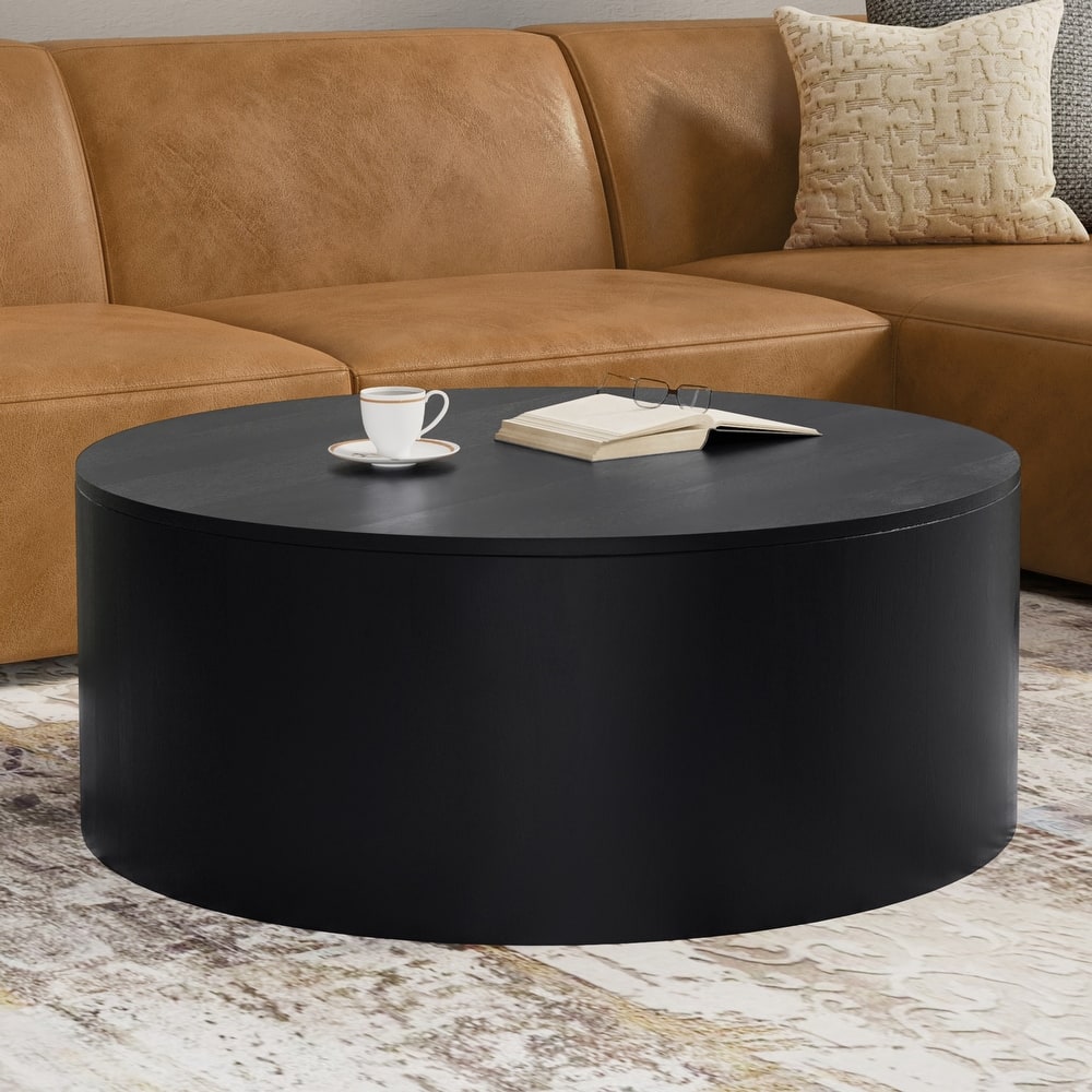 WYNDENHALL Hillmount SOLID MANGO WOOD 36 inch Wide Round Contemporary Drum Coffee Table & Fully Assembled - 36"d x 36" w x 14"h