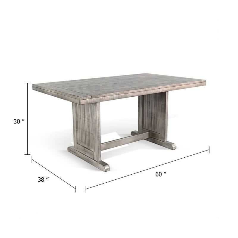 Zeka Dining Table, 60 Inch Top, Double Pedestal, Gray Solid Wood - Weathered Gray