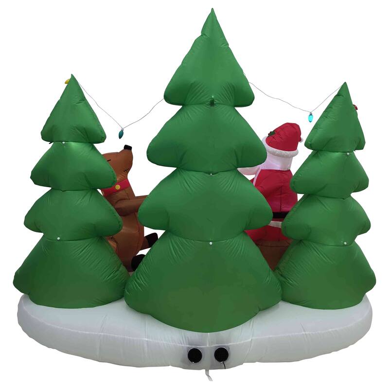 LED Lighted Inflatable Santa and Reindeer Outdoor Christmas Decoration - 8' - Green