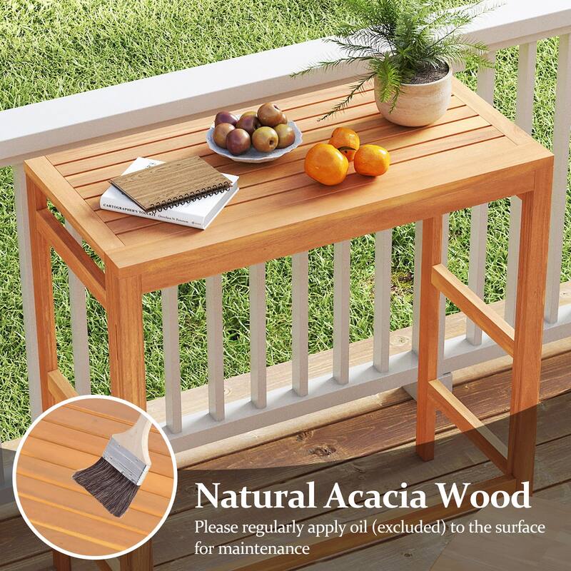 Gymax Acacia Wood Outdoor Bar Table w/Slatted Tabletop for Balcony