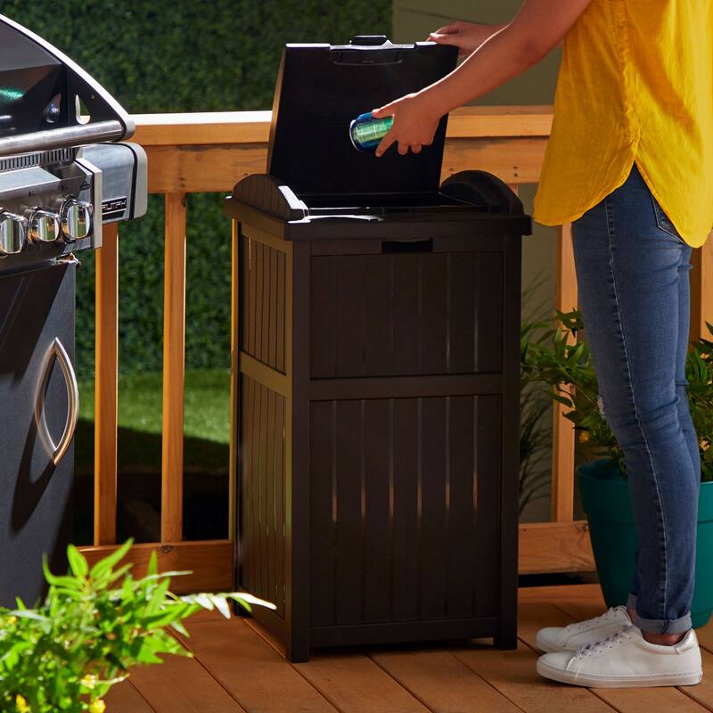 Suncast 30 Gallon Hideaway Trash Waste Bins for Outdoor, Cyberspace (2 Pack)