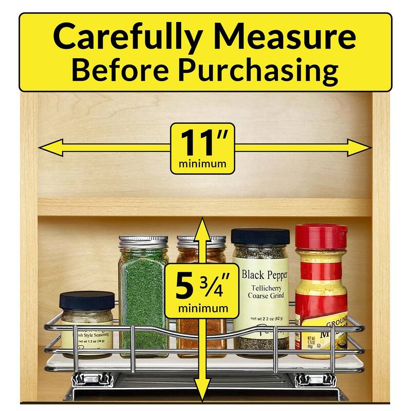® Pull Out Spice Rack Organizer for Cabinet - 10-1/4 inch Wide - Slide Out Rack - Sliding Spice Organizer Shelf - Chrome