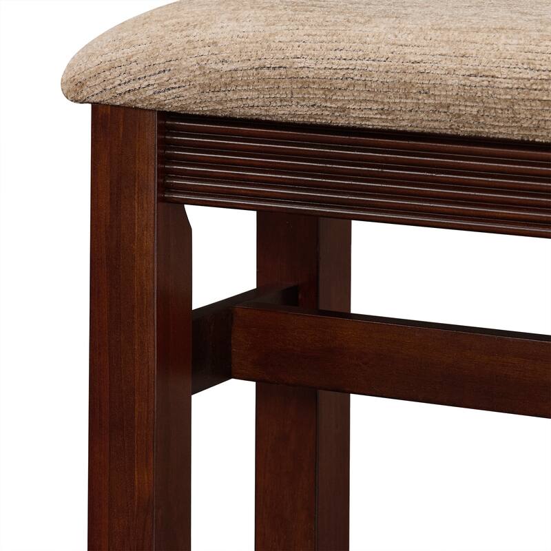 Fluted Counter Height Bar Table Set for 2, Dining Table with Fabric Upholstered Bar Stool with Solid Wood Legs