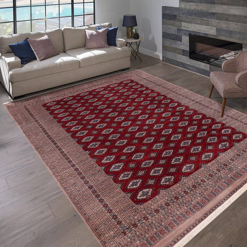 Tribal Bokhara Hall Red/Taupe Hand Knotted Wool Rug - 9'2'' x 11'6''