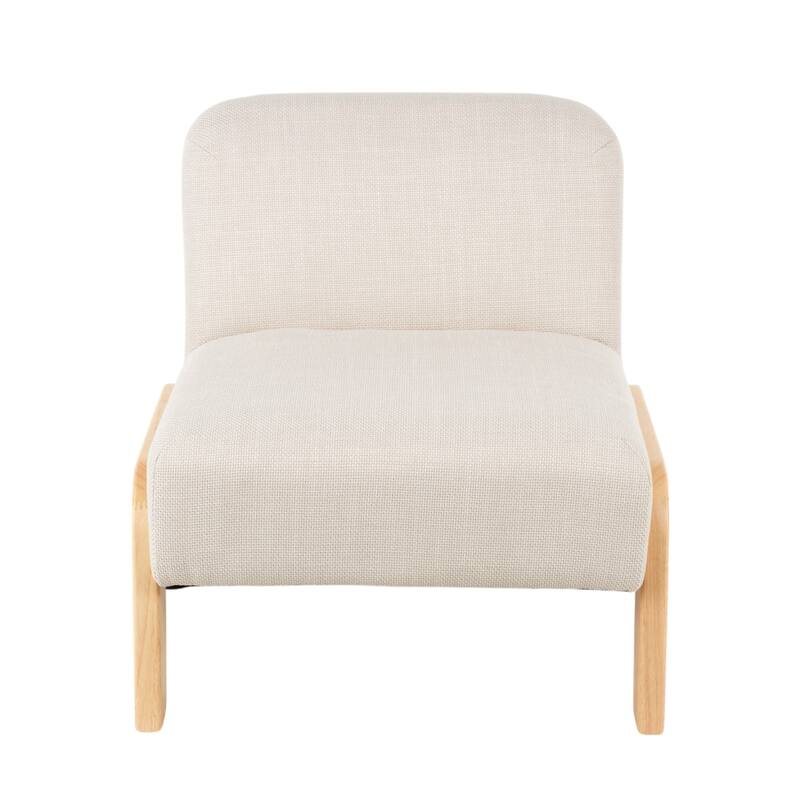 Beige Polyester Square Boucle Living Room Accent Chair with Brown Wooden Legs