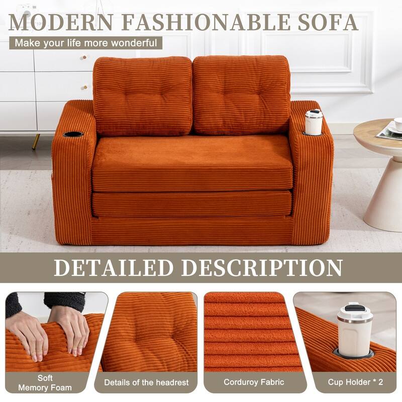HOMEFUN 2 in 1 Convertible Sofa Bed,Corduroy Upholstered Compressed Sofa Bed for Living Room
