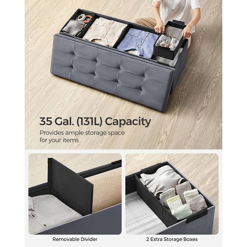 Velvet Padded Storage Ottoman Bench with Foldable Design and Hidden Compartment for Living Room or Bedroom