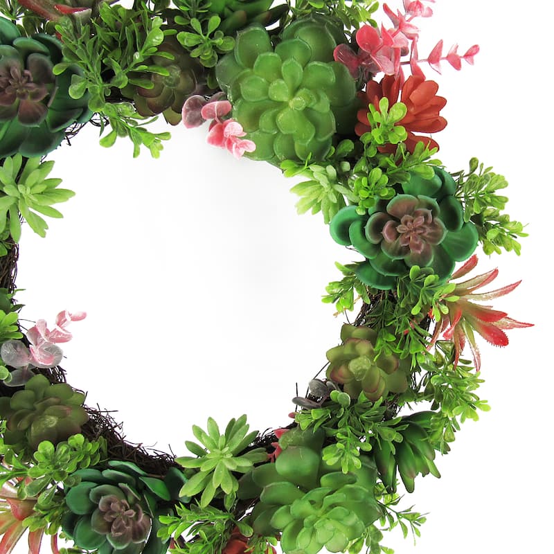 Artificial Mixed Boxwood Succulent Greenery Wreath 18in