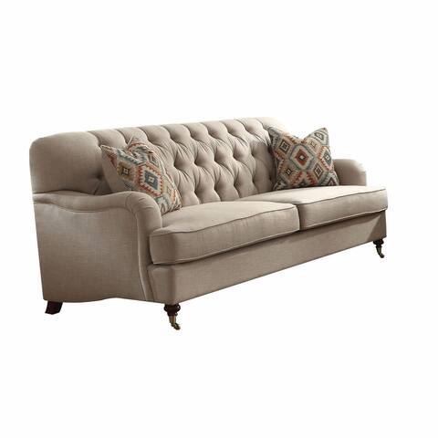 38' X 85' X 37' Beige Fabric Upholstery Sofa w2 Pillows - 38' X 85' X 37'