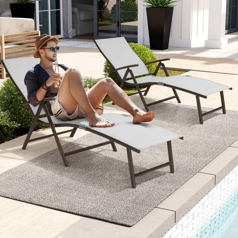 Outdoor Aluminum Folding Recliner Adjustable Chaise Lounge Chairs - See Picture