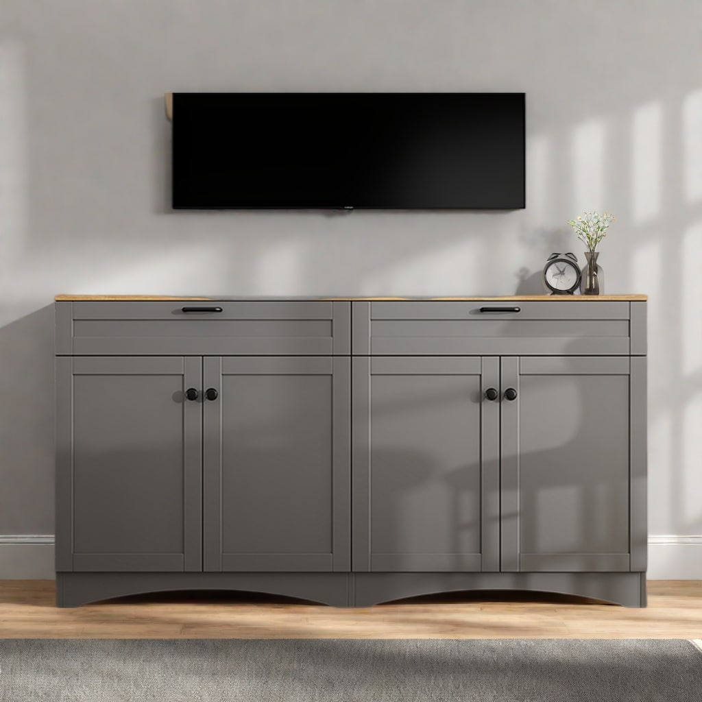 62.9" TV Stand - Wood-Grain Top, 2 Adjustable Cabinets and 2 Drawers, Fits 70" TVs