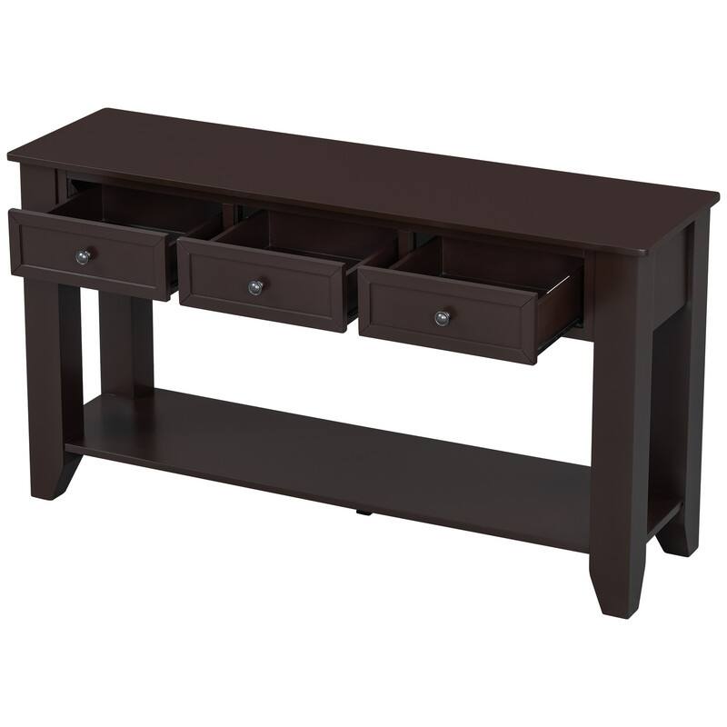55.4" Modern Entryway Console Table with Three Storage Drawers,Sideboard with Poplar Legs and Metal Handles