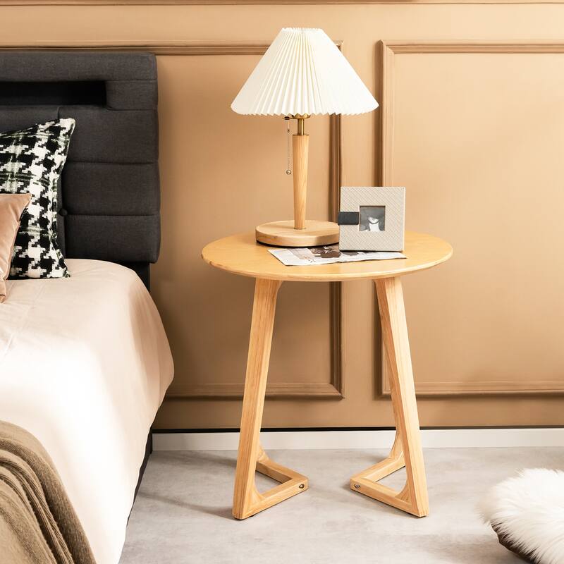 Costway 24'' Round Side Table Solid Rubber Wood End Table Beside - 24'' x 24'' x 24'' (L x W x H)