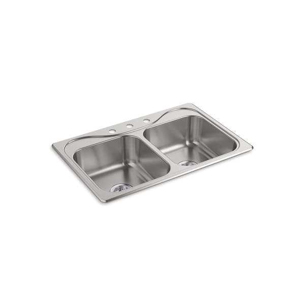 slide 1 of 1, Sterling Southhaven 33-in. Double Bowl Drop-in 20 Gauge Stainless Steel Kitchen Sink