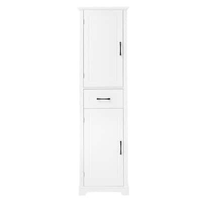 Freestanding Tall Bathroom Cabinet With Two Doors, Adjustable Shelves And Door Storage, White Painted MDF Board Design