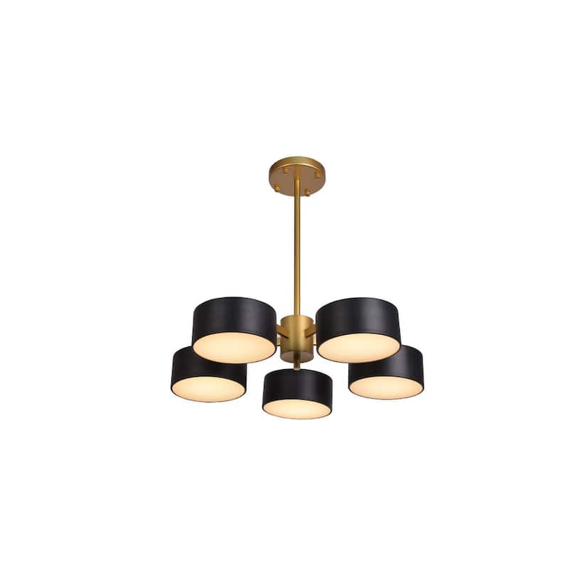 5 Lights Gold Iron Pendant Lighting Mount with Black Shades