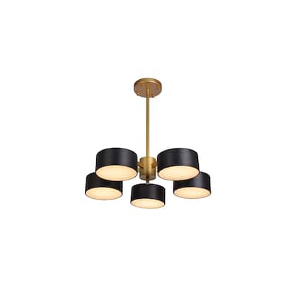 5 Lights Gold Iron Pendant Lighting Mount with Black Shades