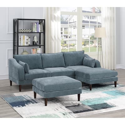 Contemporary 5pcs Grayish Fabric L-Shaped Sectional Set - 93x60x31 inches, 200 pounds