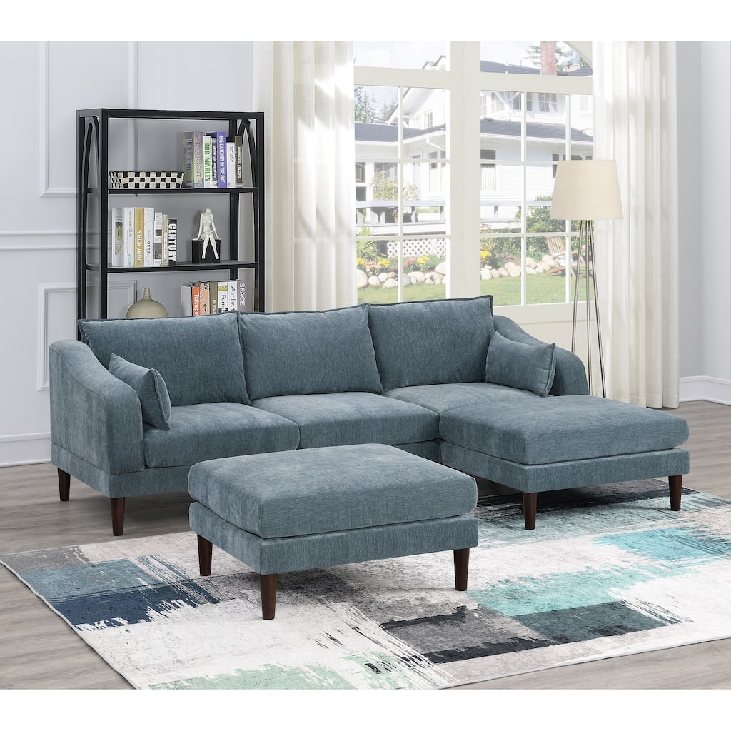 Contemporary 5pcs Grayish Fabric L-Shaped Sectional Set - 93x60x31 inches, 200 pounds
