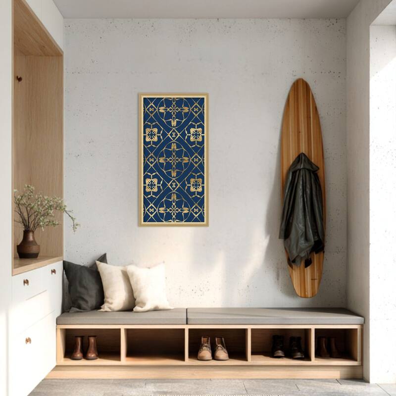 Amanti Art Framed Fabric Pinboard Motif on Blue XIII by Alonzo Saunders Printed Bulletin Board - Board Size 16 x 32