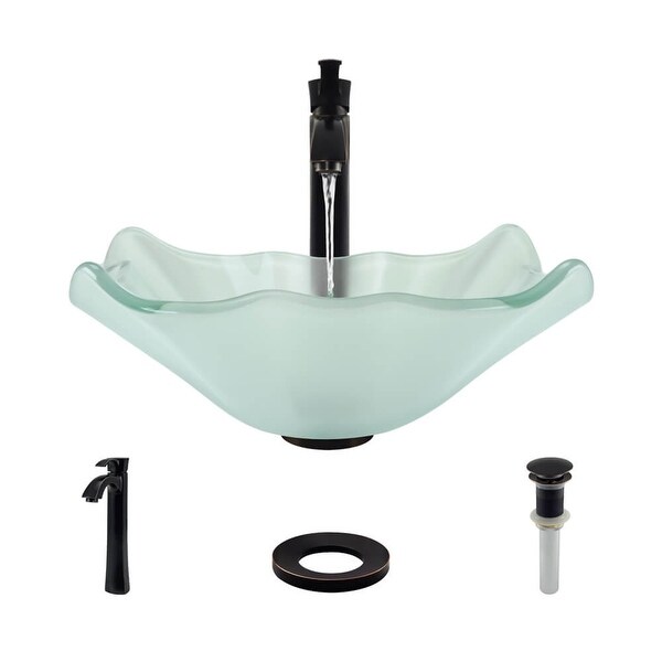 Rene R5-5011-R9-7006 17" Glass Vessel Bathroom Sink with Vessel Faucet, Sink Ring, and Vessel Pop-Up Drain