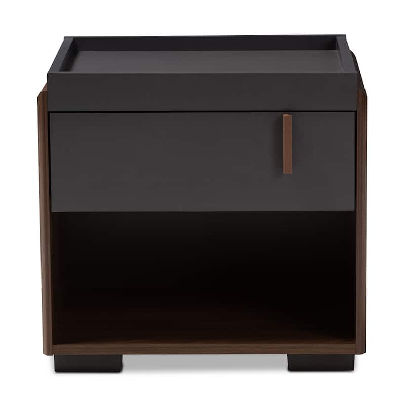 Rikke Modern and Contemporary Two-Tone Gray and Walnut Finished Wood 1-Drawer Nightstand - Dark Grey