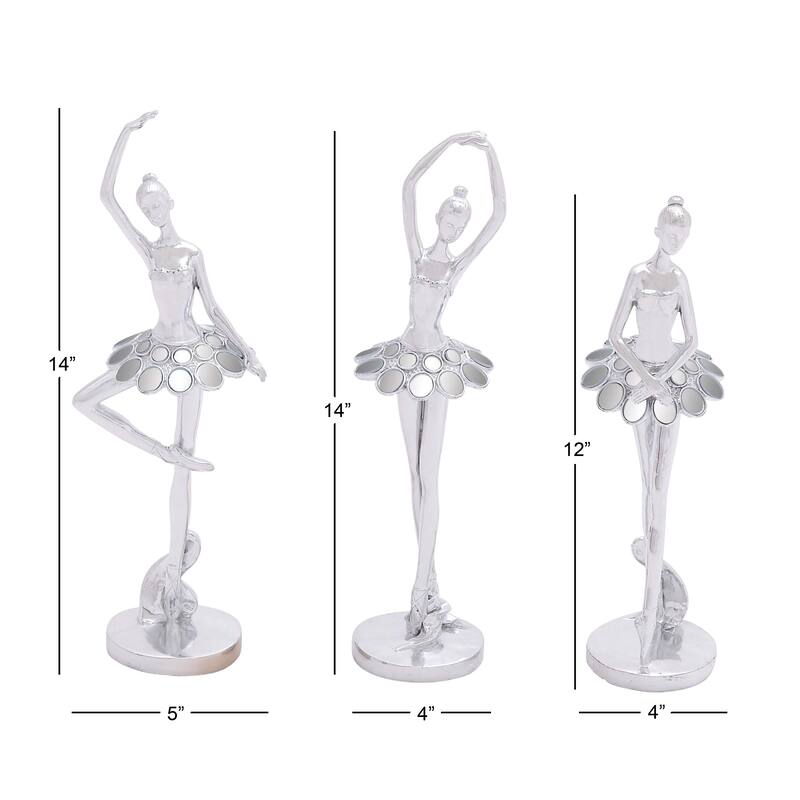Silver Polystone Dancer Decorative Sculpture with Mirror Accents (Set of 3)