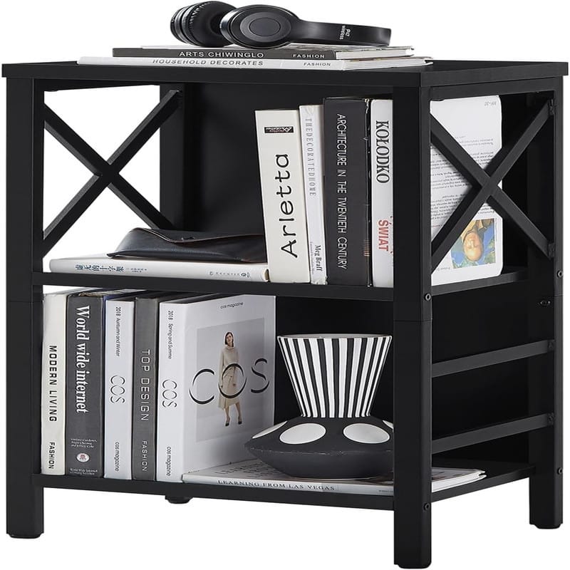 Industrial 3 Tier Bookshelf Narrow Bookcase with Rustic Wood and Metal - 15.7"D x 11.8"W x 27.6"H - Black