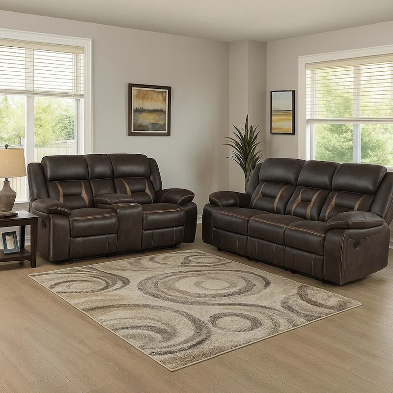 Garie 2pc Manual Reclining Sofa and Loveseat Set, Brown Faux Leather