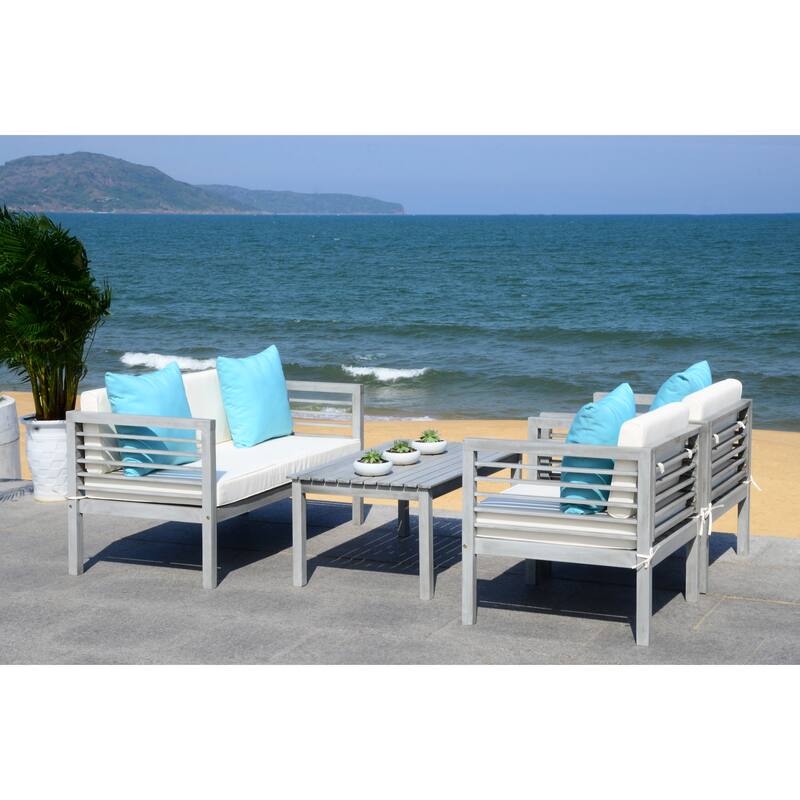 SAFAVIEH Outdoor Yoselin 4-Piece Set with Accent Pillow - 51W x 26D x 26H