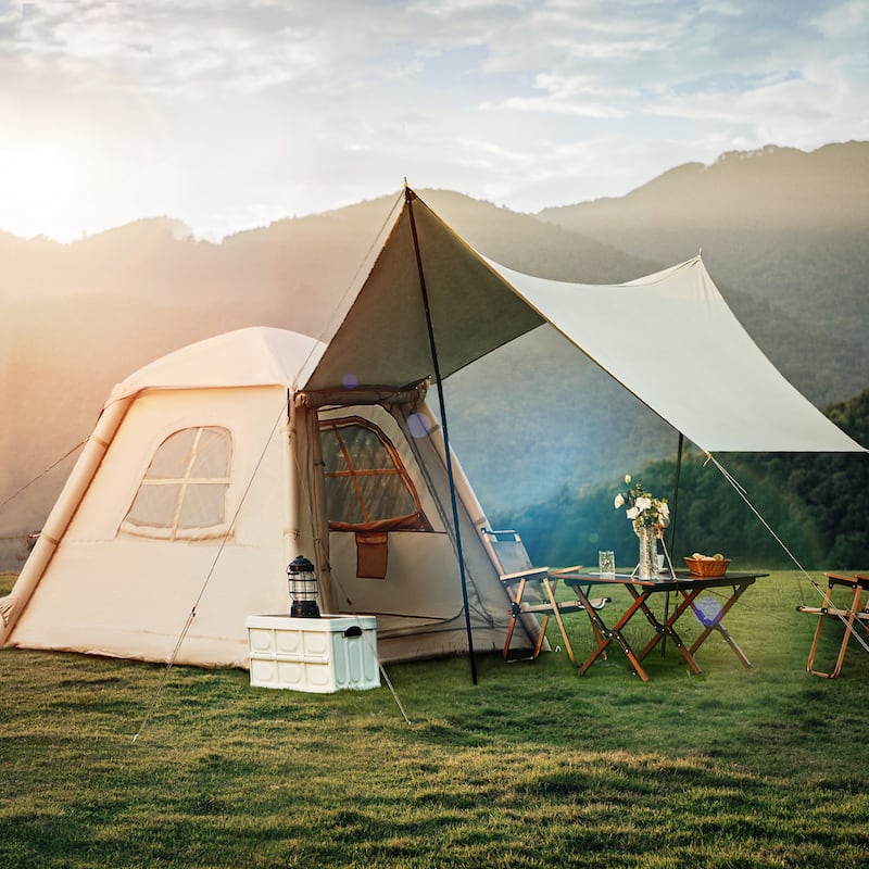 Inflatable Tent 4-6 Person - Instant Setup Waterproof Cabin Tent with Pump (Beige/Light Green) - Beige