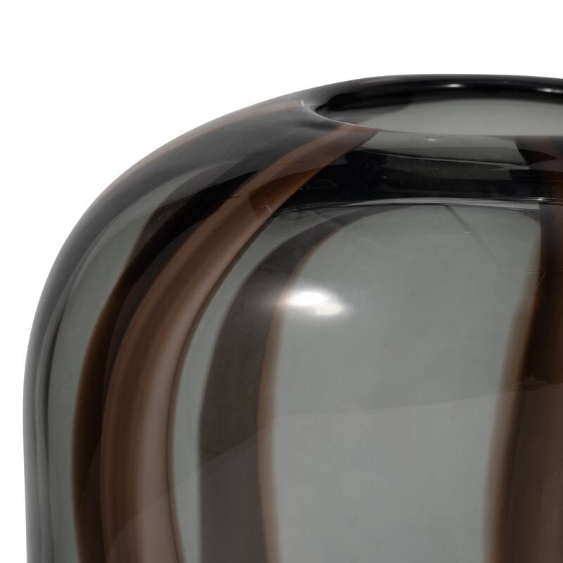 Glass Modern Striped Decorative Vase - Brown
