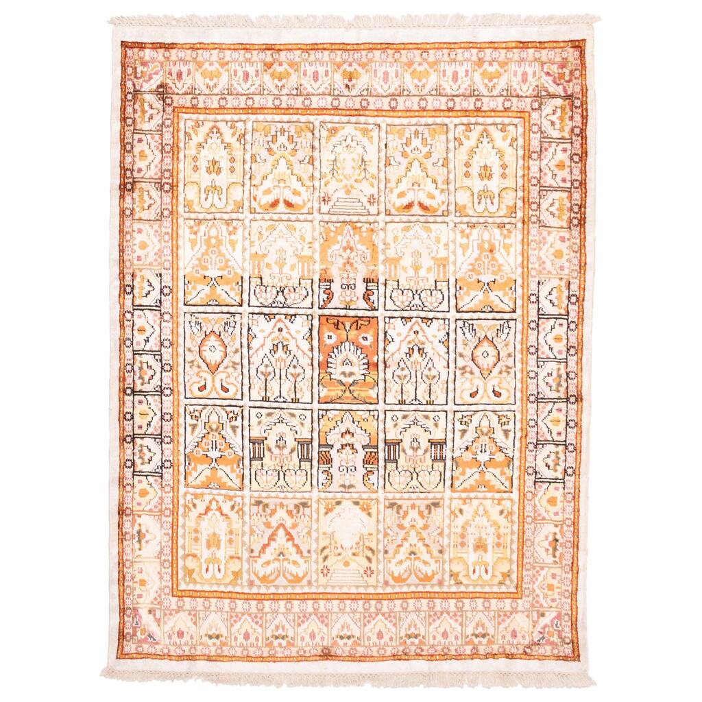 ECARPETGALLERY Hand-knotted Kashmir Cream Viscose Rug - 4'11 x 6'8