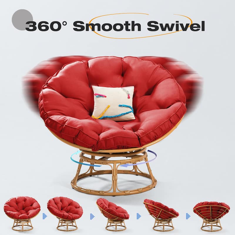Cozywor Wicker Outdoor Patio Swivel Papasan Lounge Chair with Cushions