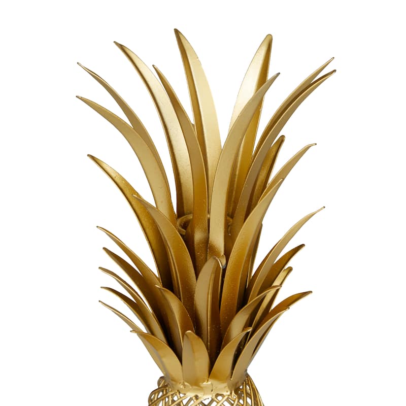 Metal Fruit Pineapple Sculpture - Gold - Roche River Decor - 5"W x 4"L x 16"H