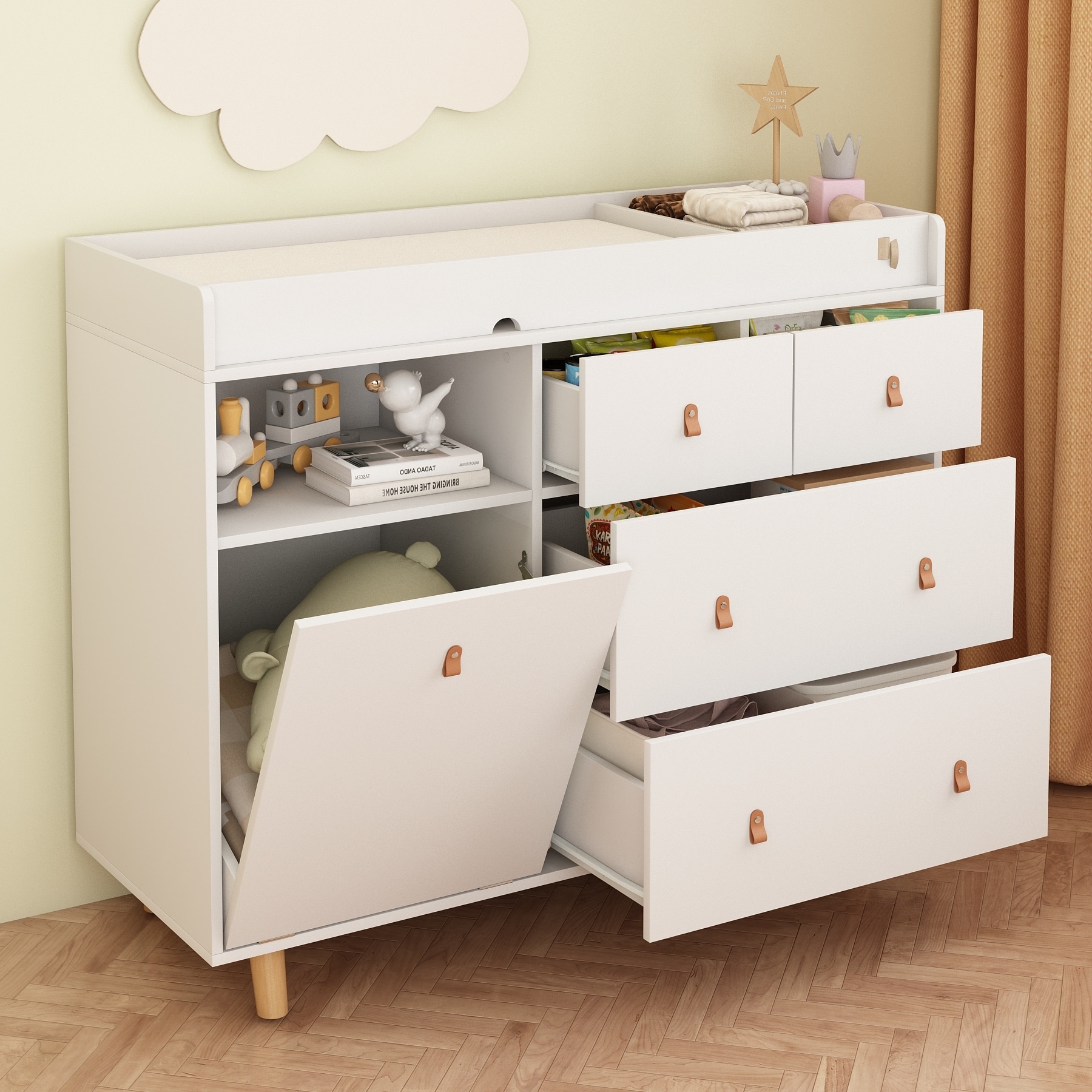 Wood Nursery Baby Dresser,White Bedroom Dresser with Drawers,38