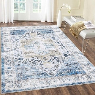 Distressed Area Rugs Machine Washable Rug Blue Indoor Floor Cover ...