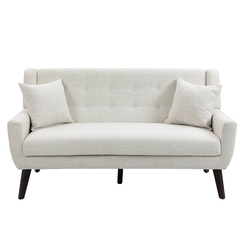 Mid-Century 63-Inch Linen Tufted Loveseat Sofa with Pillows